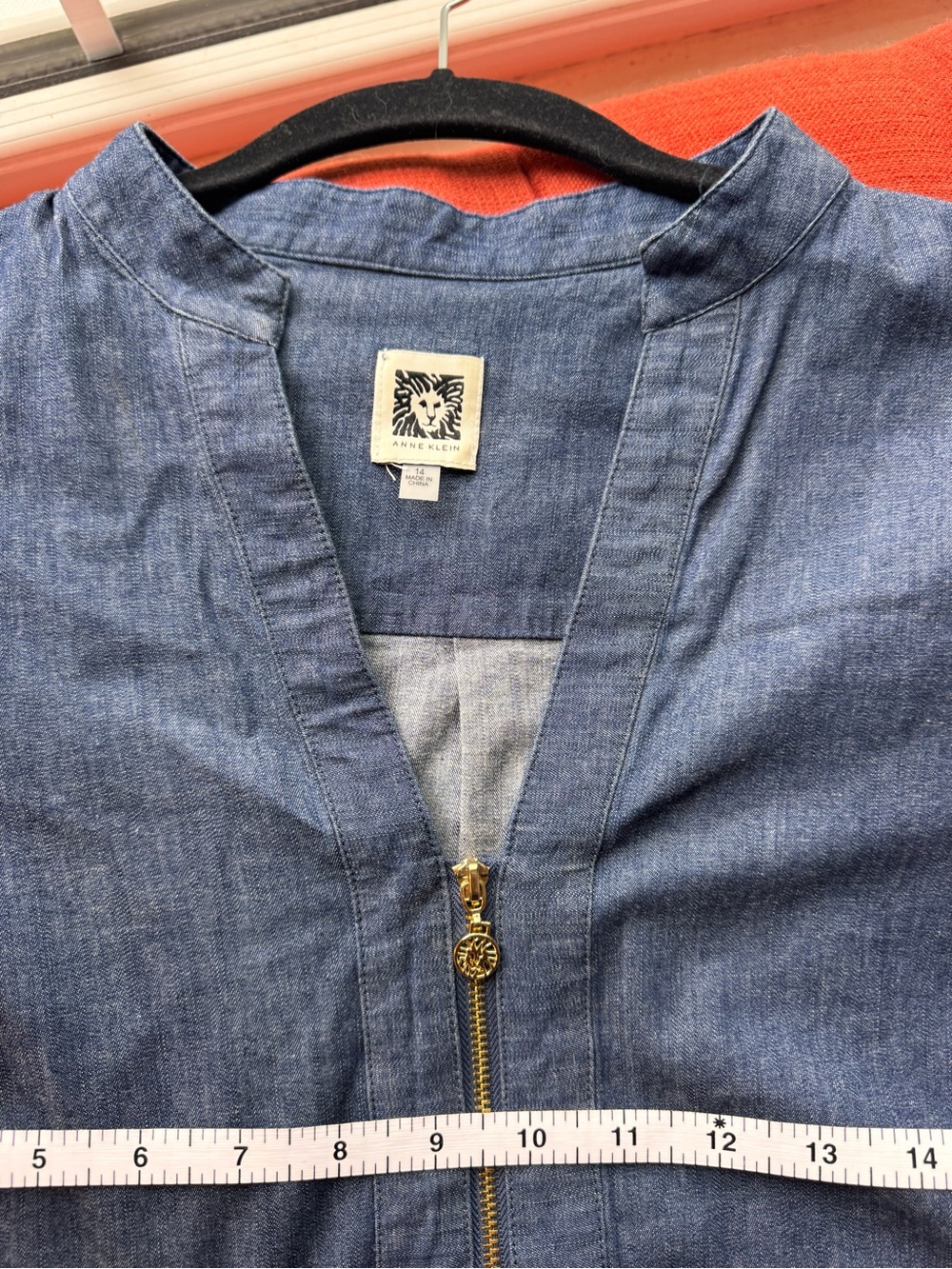 Anne Klein Classic Short-Sleeve Denim Shift Dress - size 14